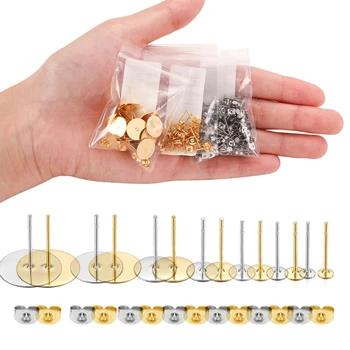 

100Pcs DIY Stainless Steel Flat Pads Stud Earring Posts and Backs Jewelry Making R3MC