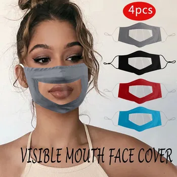 

4 Pcs Masks With Clear Window Visible Expression Face Cover For Deaf Mute People Mouth Masks For Women Men Face Cover Mascarilla