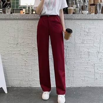 

High Waisted Wide Leg Pants Female 2020 New Straight Trousers Casual Office Lady Korean Style Loose Black Red Hot Shipping Bts