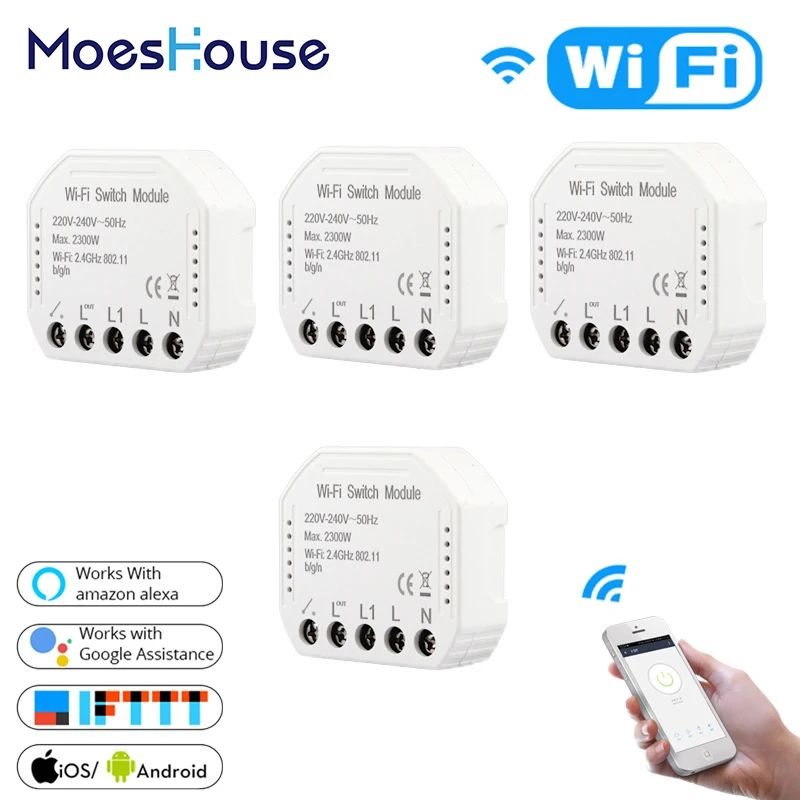 DIY WiFi умный светильник, универсальный таймер выключателя, приложение Smart Life, беспроводной пульт дистанционного управления, работает с Alexa Google Home