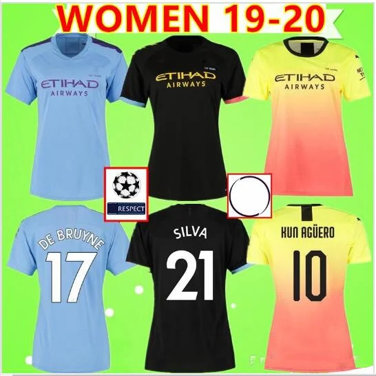 Для женщин и девочек KUN AGUERO MAN CITY 19 20 футбольная майка SILVA maillot SANE женская футбольная рубашка 3-го третьего Стерлинга