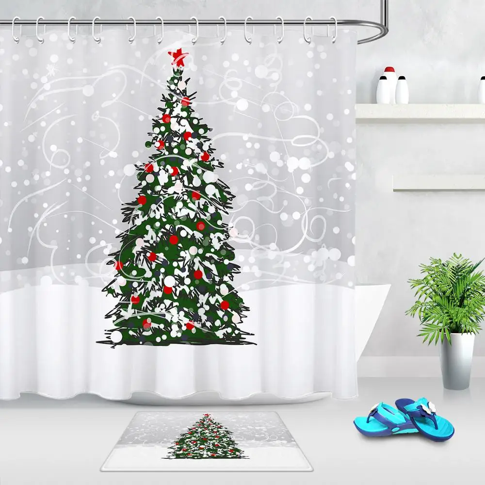 Рождественская серая занавеска для душа Рождественская елка с рождественскими шариками снежинки занавеска для ванной декоративная Водонепроницаемая занавеска для душа s