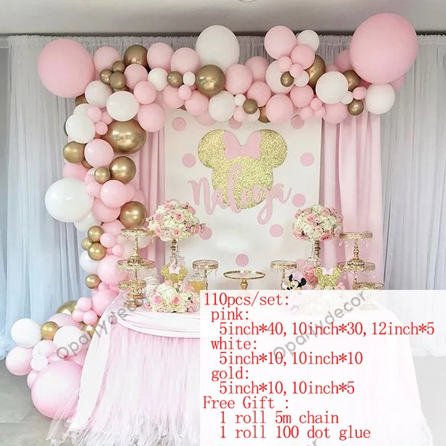 110Pcsdiy Baby Shower Girl Birthday Party Anniversary Balloon Garland Pastel Pink Gold Metallic Balls For Wedding Decoration No love