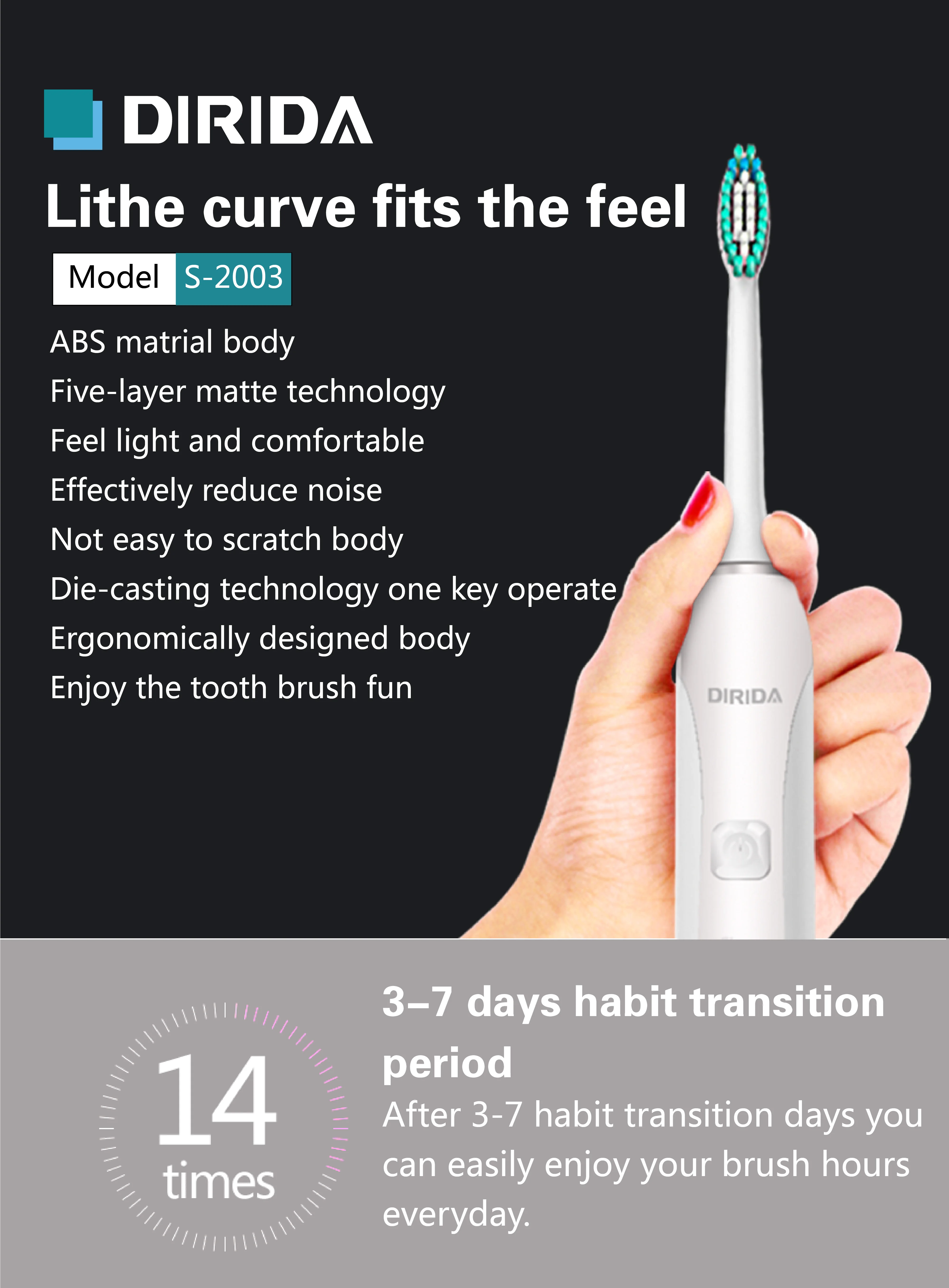 Новинка DIRIDA S2003 звуковая зубная щетка перезаряжаемая Водонепроницаемая электрическая зубная щетка матовая ручка уход за полостью рта