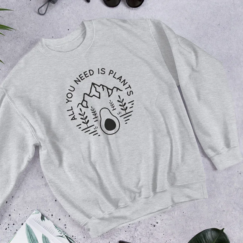 Все, что вам нужно, это толстовки с растениями, женские забавные хлопковые качественные пуловеры tumblr с принтом авокадо - Color: Gray-black txt