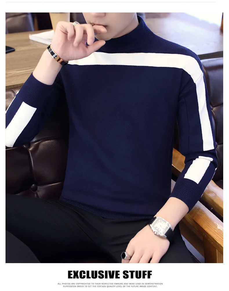 New Autumn Winter Casual Pullover Male Long Sleeve Slim Fit Turtleneck Knitted Brand Sweater Fashion Mens Warm Sweaters