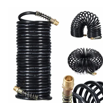 

7.5m Air Compressor Recoil Hose Line Spring Tube Coil Tools Kit 25FT 1/4''NPT 150PSI 8mm
