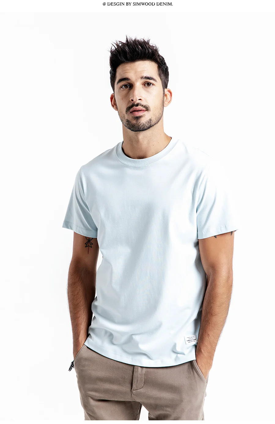 SIMWOOD, летняя новая мужская футболка из хлопка, одноцветная Повседневная футболка с круглым вырезом, высокое качество, плюс размер, Мужская футболка 190004