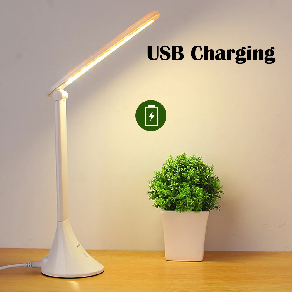 USB Charging LED Desk Lamp Foldable Touching 3-Level Dimmable with Digital Calendar Temperature Alarm Clock Reading Table Lamps - Цвет корпуса: USB Charging