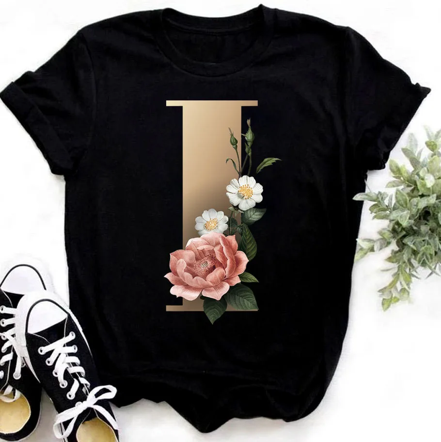 Hec16680de08d4a6693c6991269b4e1a1M - Flower Letter Combination T-shirt