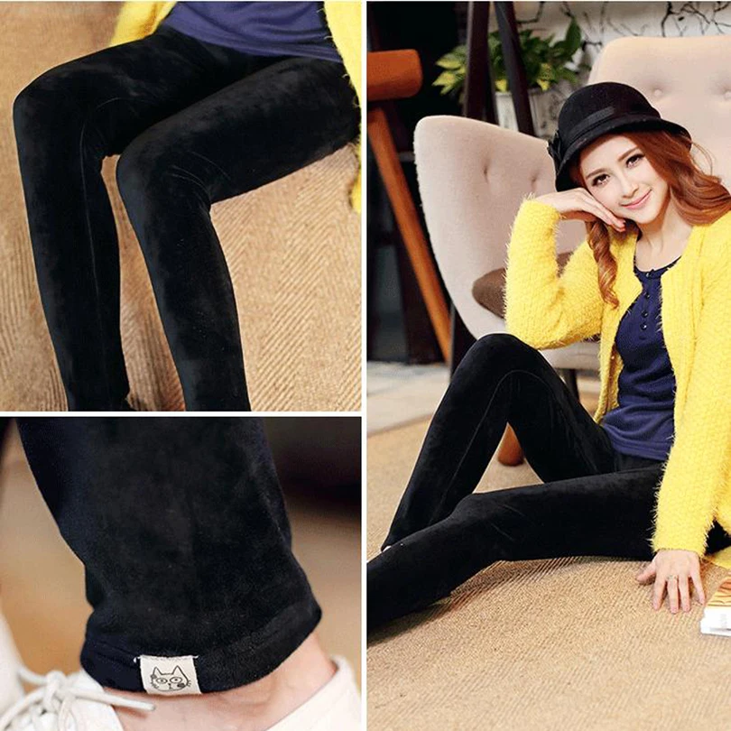 

YRRETY Plus Velvet Leggings Solid Winter Legging Warm Soft Thick Hot-selling High-elastic Kitten Warm Solid All-Match Leggings
