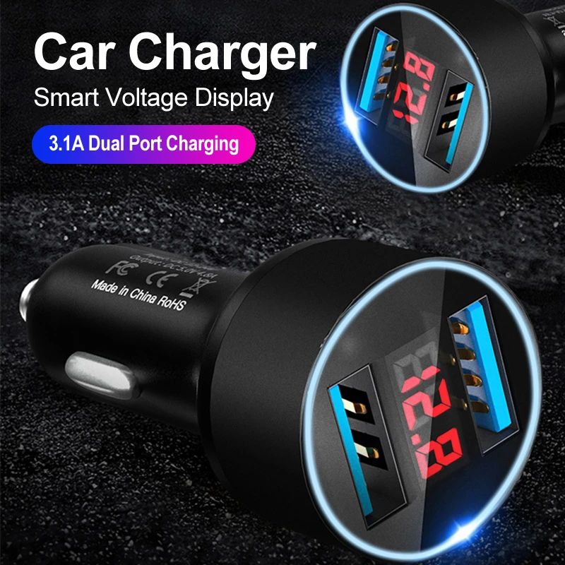 12 v usb 3.1A Car Charger For Cigarette Lighter USB Charger Voltage Display Adapter Fast Charging For iPhone Samsung Huawei Xiaomi OPPO usb charger 12v