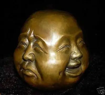 super 4 expression Copper Face Buddha Tibet 8.5x8x7cm Garden Decoration 100% real Brass Bronze | Дом и сад