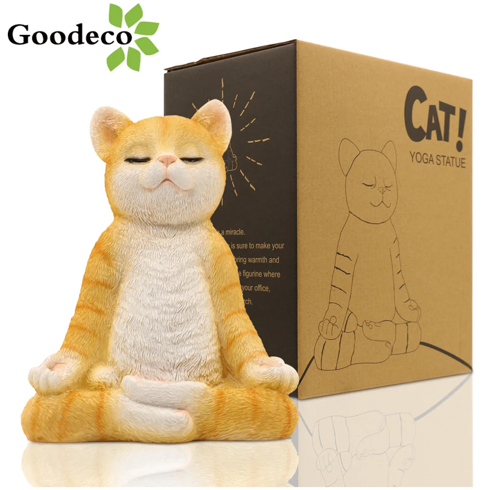 Goodeco-estatuas para jardín de gatos y Yoga, figurita de resina, decoración para interiores y exteriores, adornos de habitación para Patio