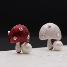 

Cute Pins Enamel Mushroom Brooch Pearl Rhinestone Women's Brooch Badge Vestidos Dress Suit Coat Decoration Broszka Hijab Pins