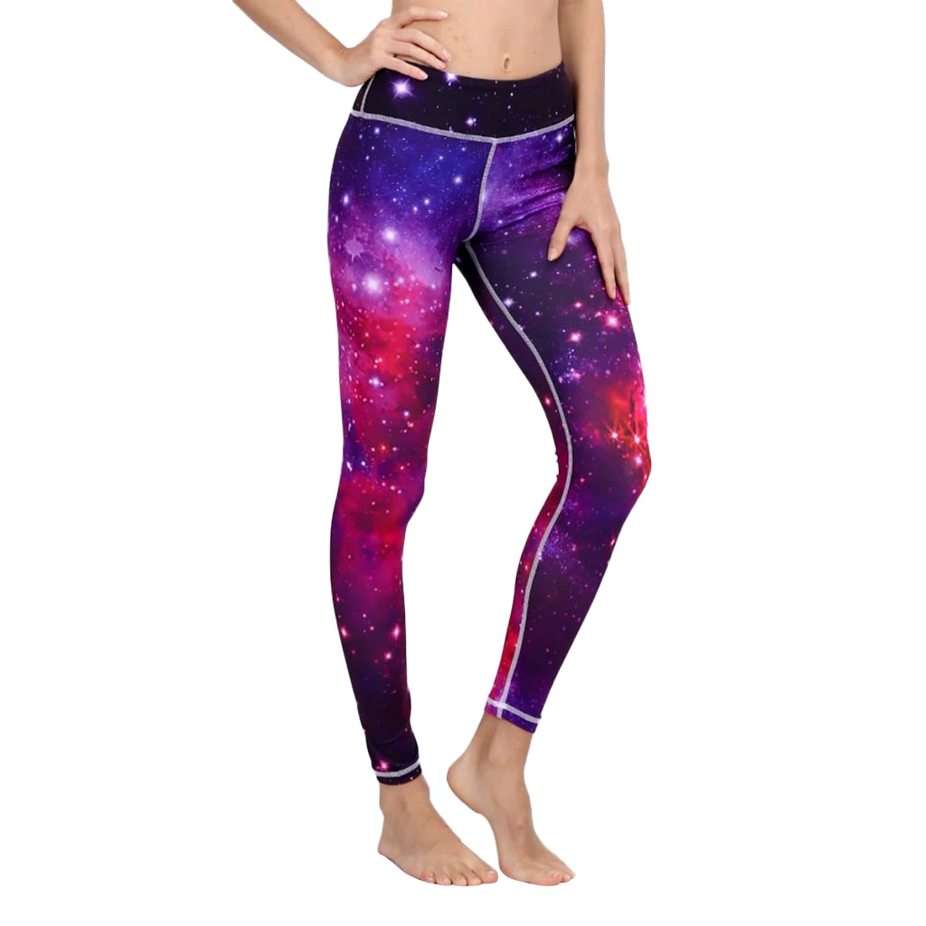 Women's High Waist Galaxy Space Star Print Yoga Pants Tights Stretchy Pilates Workout Sport Yoga Leggings Activewear