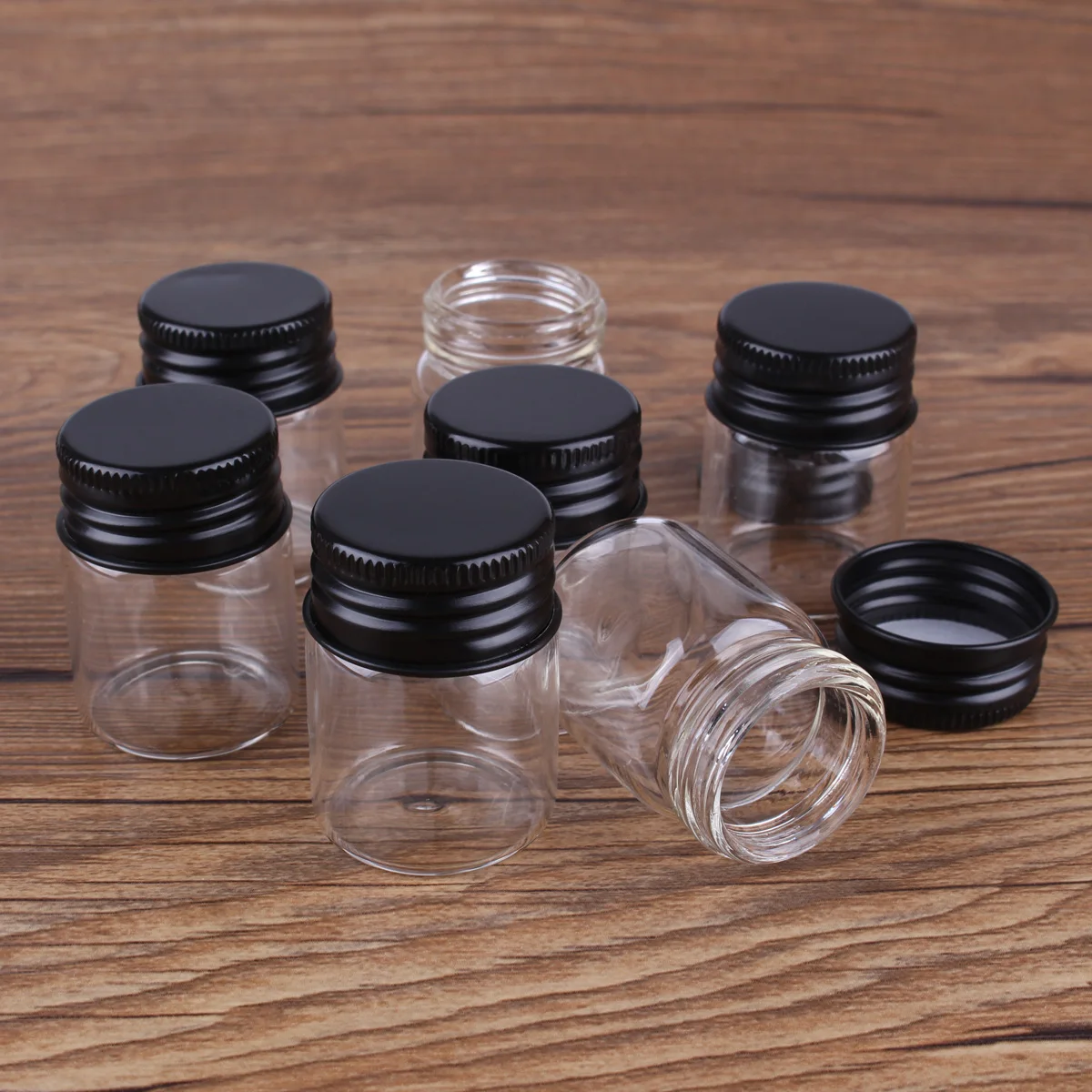 5pcs 15ml 30*40mm Glass bottle with Black Aluminum Caps Glass Jars Potion bottles Glass vessels Glass Vials for Art Craft 4