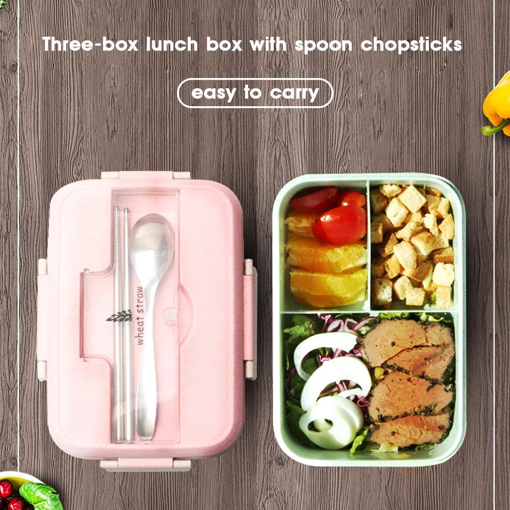 Микроволновый Ланч-бокс столовая посуда контейнер для хранения еды для детей школьная офисная портативная коробка для бенто с ложками и палочками для еды