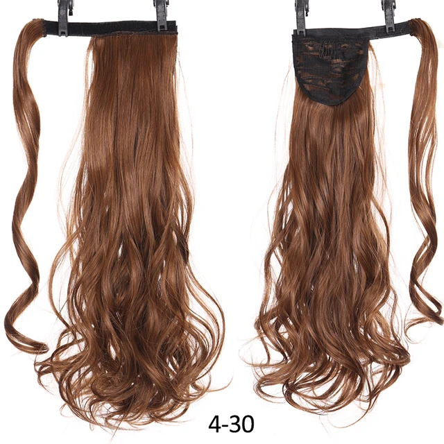 DIANQI Synthetic Corn Wavy Long Curly Ponytail Hairpiece Wrap on Clip Hair Extensions Black Pony Hair 4I30