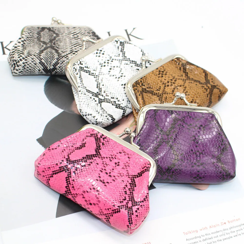 Leather Coin Purse for Women Snake Pattern Buckle Small Coin Purse Coin Bag Key Case Female Casual Coin Purse