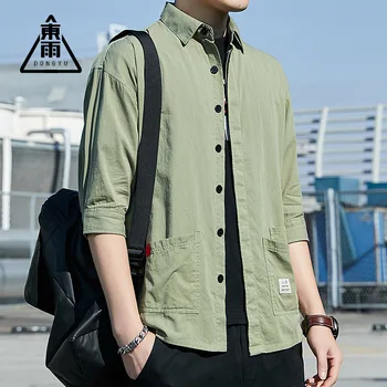 

Dongyu men's mid-sleeve tooling trendy shirt cotton loose men's shirt 2020 New