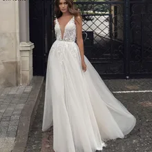 Свадебное платье трапециевидной формы с v-образным вырезом, уникальное кружевное платье с аппликацией, сексуальное свадебное платье в африканском стиле, недорогое свадебное платье со шлейфом