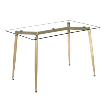 

Simple Wood Grain Table Leg & Transparent Tempered Glass Dinner Table For Kitchen without Chairs
