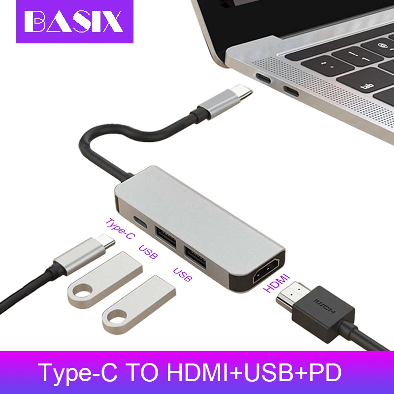 Basix USB-C концентратор Тип C на HDMI 4K док-станция USB 3,0 адаптер зарядки PD Порты и разъёмы для MacBook Pro samsung Galaxy S8 huawei P20 Usb C концентратор USB