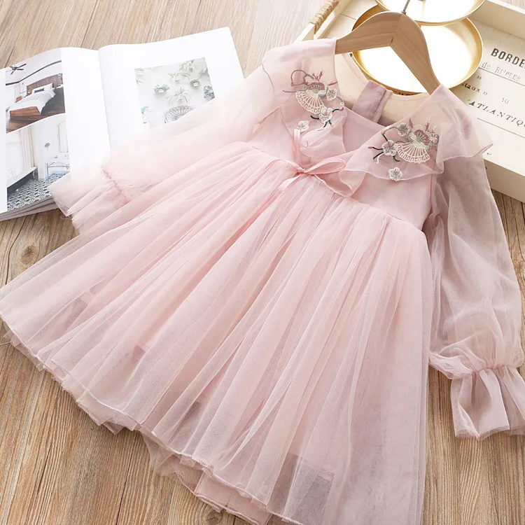 На весну для девочек сеточка, вышитая цветами платье принцессы детская одежда
