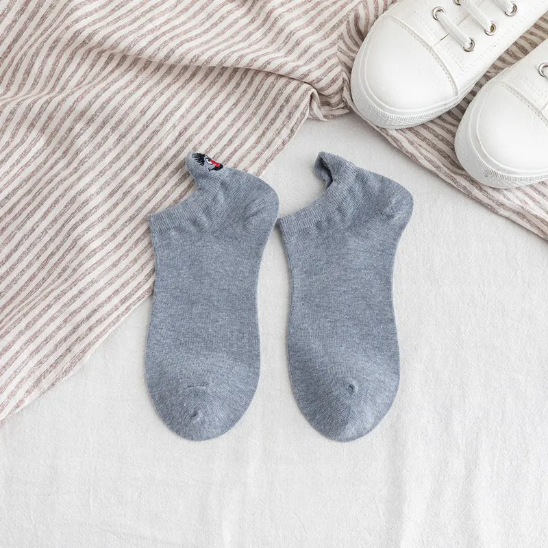 Kawaii/женские носки с вышивкой, хлопковые носки kaos kaki wanita, женские рождественские подарки, 1 пара - Цвет: 002