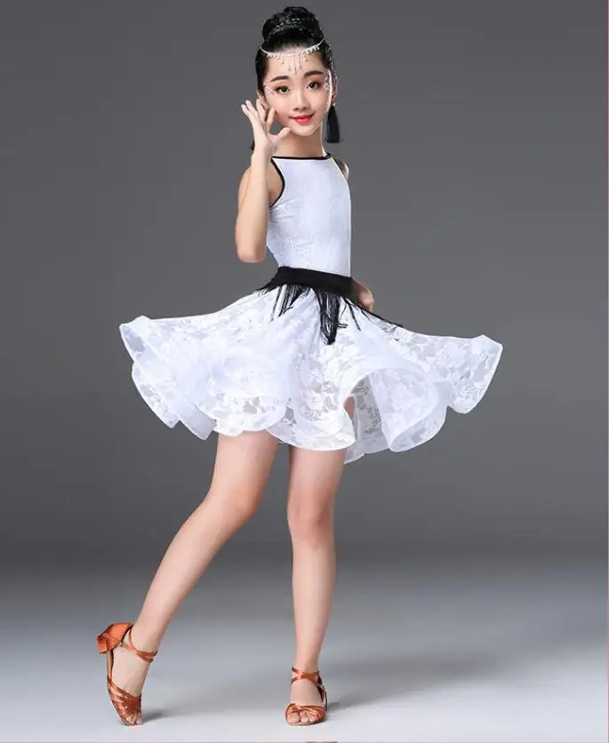 Детская Рубашка с короткими рукавами латиноамериканских танцев танцевальное платье для девочек бальные детские танцевальные костюмы Сальса Румба ча-ча Самба Танго платье для сцены