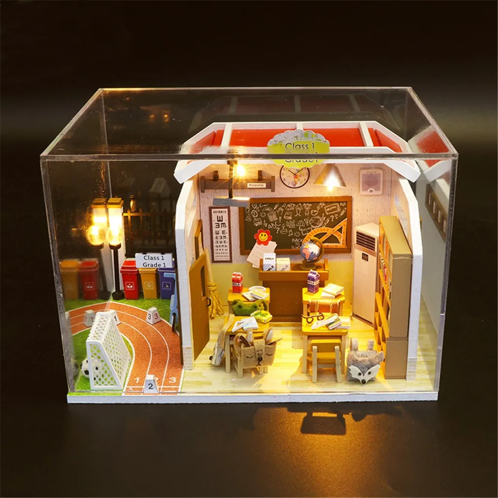 Новая кукольная мебель миниатюрная сцена деревянный класс Diy Модель миниатюры пылезащитный чехол мини кукольный домик игрушки для детей
