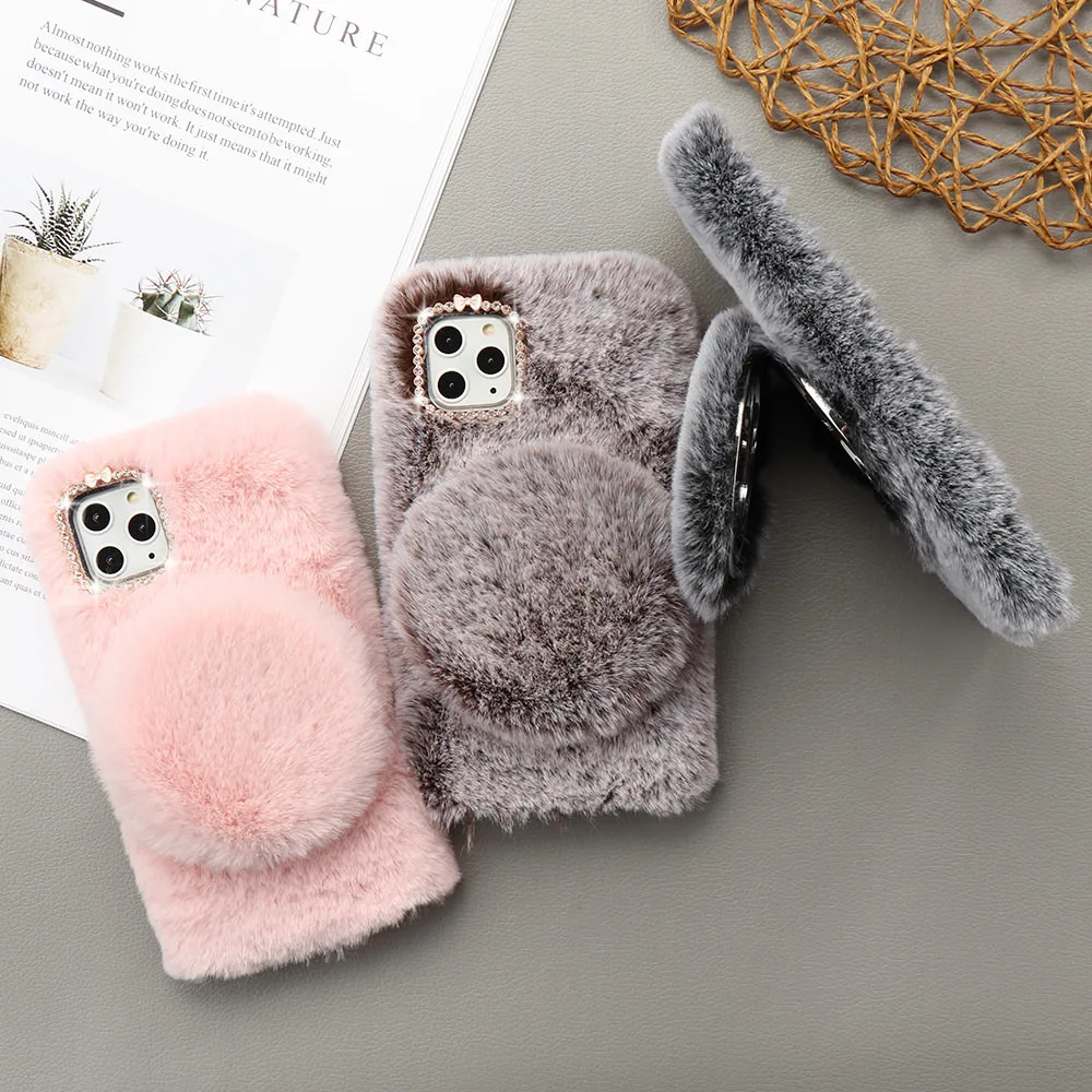 LLZ. COQUE милый зеркальный плюшевый чехол для телефона для IPhone 11 Pro XS Max XR X теплый пушистый чехол для Iphone 6 6S 7 8 Plus Fundas Coque