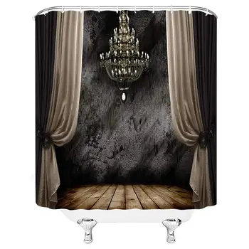 

Classical Curtains, Ball Room Chandelier Illustration in Dark Tones Medieval Antique Times Polyester Bathroom Decoration Set 70