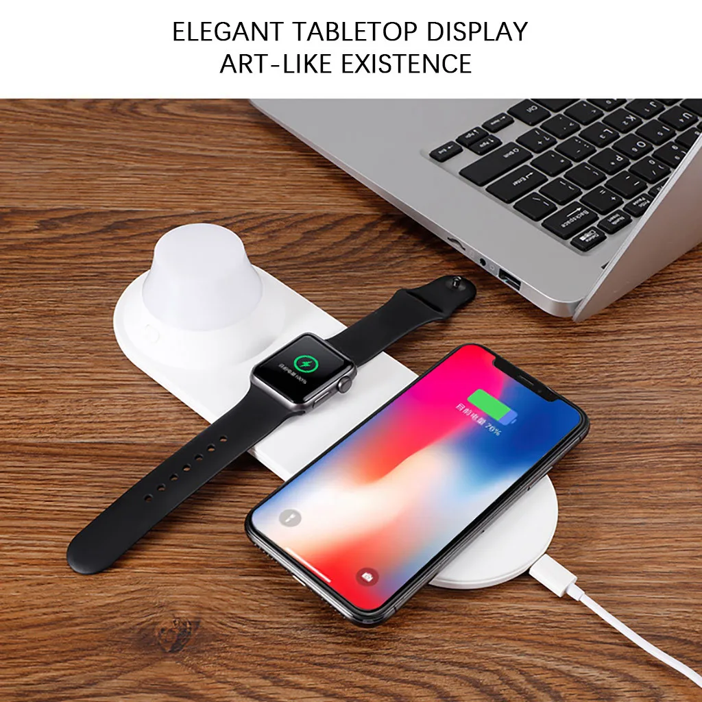 Ouhaobin 3 in1 10W Wireless Charger For iPhone 11 fast charging for I Watch Series 5 with LED Night Light | Мобильные телефоны и