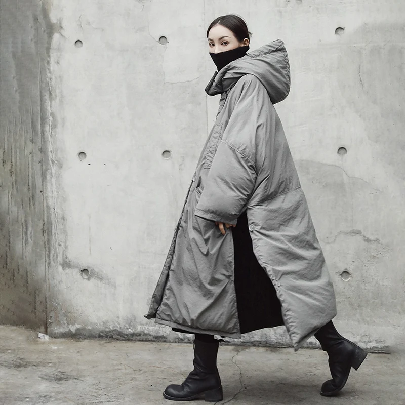 

See you love Hooded Cotton-padded Gray Oversize Long Warm Coat Long Sleeve Loose Fit Women Parkas Fashion Autumn Winter 2019