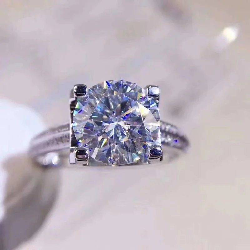 Kkmall Store круглое серебряное кольцо Moissanite 2.00ct D VVS роскошное кольцо Moissanite серьги-гвоздики Moissanite серебряное кольцо 925