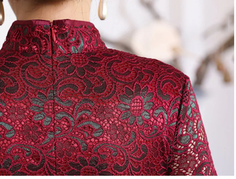 Женская фиолетовая кружевная блузка Чонсам элегантные рубашки Qiapo с рукавом до локтя плюс размер M-4XL китайские Топы Ципао китайская винтажная одежда