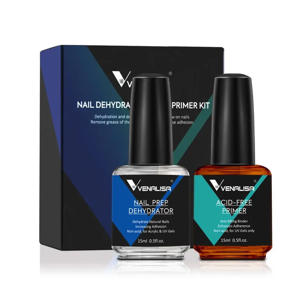 VENALISA Bonder Nail Prep Dehydrator and ACID-FREE Primer Acrylic UV Gel Base Coat Primer Air Dry Nail Art Primer 2 PCS/Set