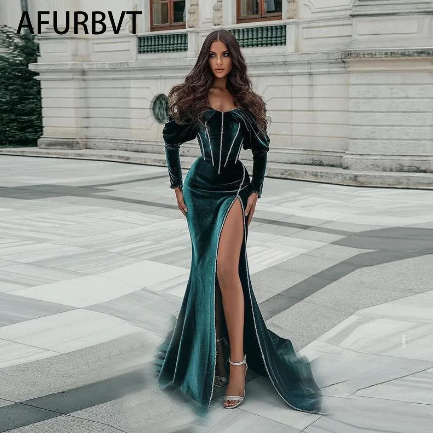 فستان للنساء الخريف الشتاء الإناث تتصدر المخملية فستان عالية اقسام ماكسي فستان عتيق مساء حفلة Vestido