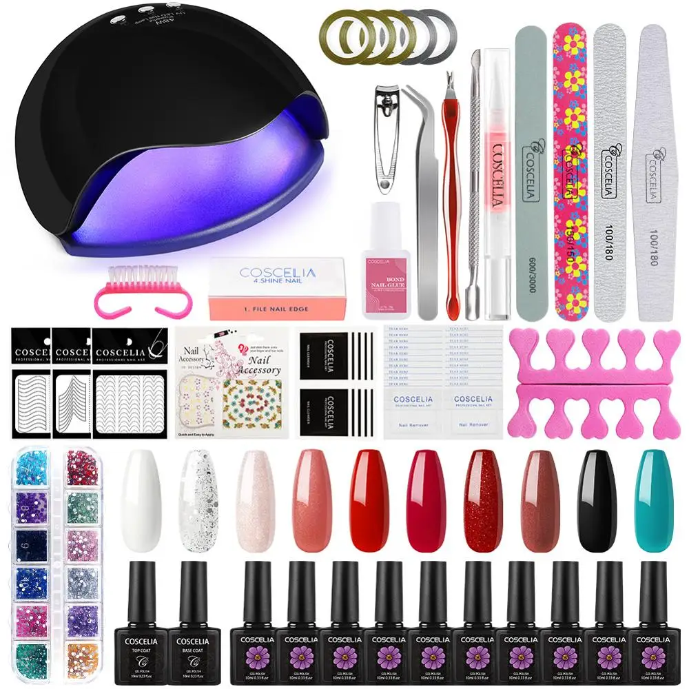 

36/48W UV Lamp Nail Set For Manicure Kit 10 Color Gel Varnish Set Nail Lamp Machine Kit Nail File Tool Nail Extension Set