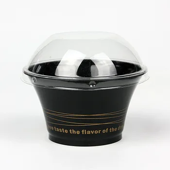 

50pcs High quality creative black dessert plastic cup 150ml birthday wedding party pudding yogurt ice cream cake cup with lid