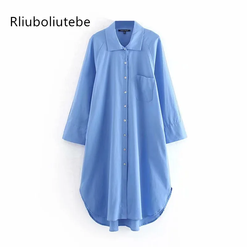 

women long shirt dress long sleeve button up turn down collar blue asymmetrical long blue shirt casual autumn new vestidos