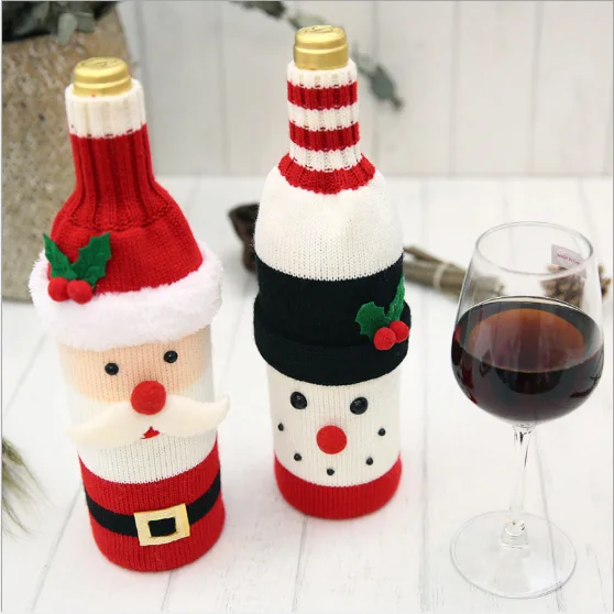 Новые креативные рождественские украшения вязаные шерстяные красные бутылки вина мешок Рождество Бар Ресторан бутылки вина крышка