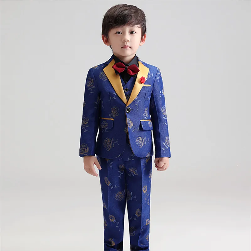

Kids Formal Suit Wedding Birthday Party Dress Flowers Boys Blazer Vest Shirt Pants Tie 5pcs Tuxedo Children Prom Costume
