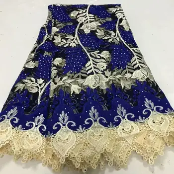 

Fashions stone Embroidered Nigerian Laces Fabric royal blue High Quality French Tulle Lace Fabric For Wedding FwdS43
