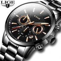 LIGE-Reloj de pulsera para hombre, accesorio de cuarzo resistente al agua con cronógrafo, complemento masculino deportivo de marca de lujo con diseño militar, disponible en color negro, perfecto para negocios