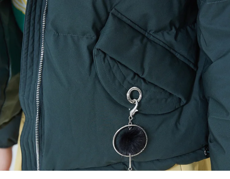 IEF зимнее плотное короткое пуховое пальто с меховым воротником, повседневная женская Свободная куртка с капюшоном и длинным рукавом, топы 0601G-D9021