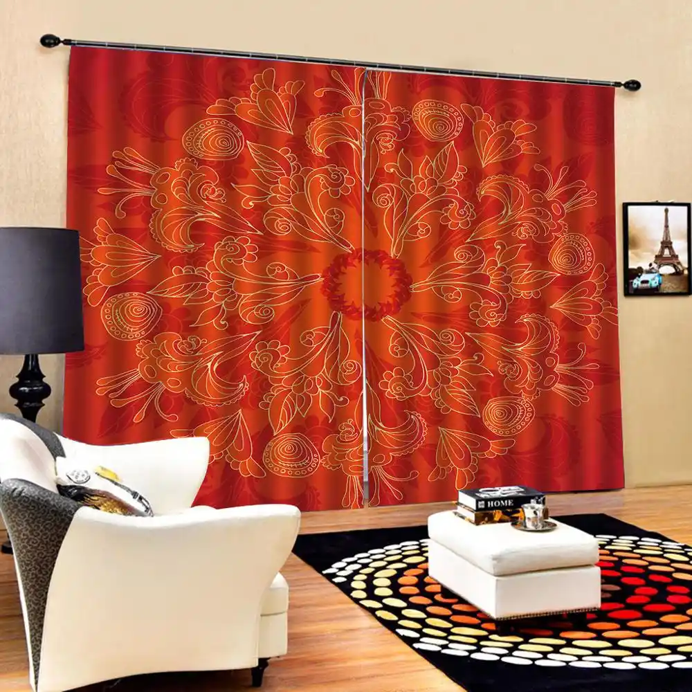Orange Curtains Flowers Print Chinese Customized 3d Blackout Curtains Living Room Bedroom Hotel Window Curtains Curtains Aliexpress
