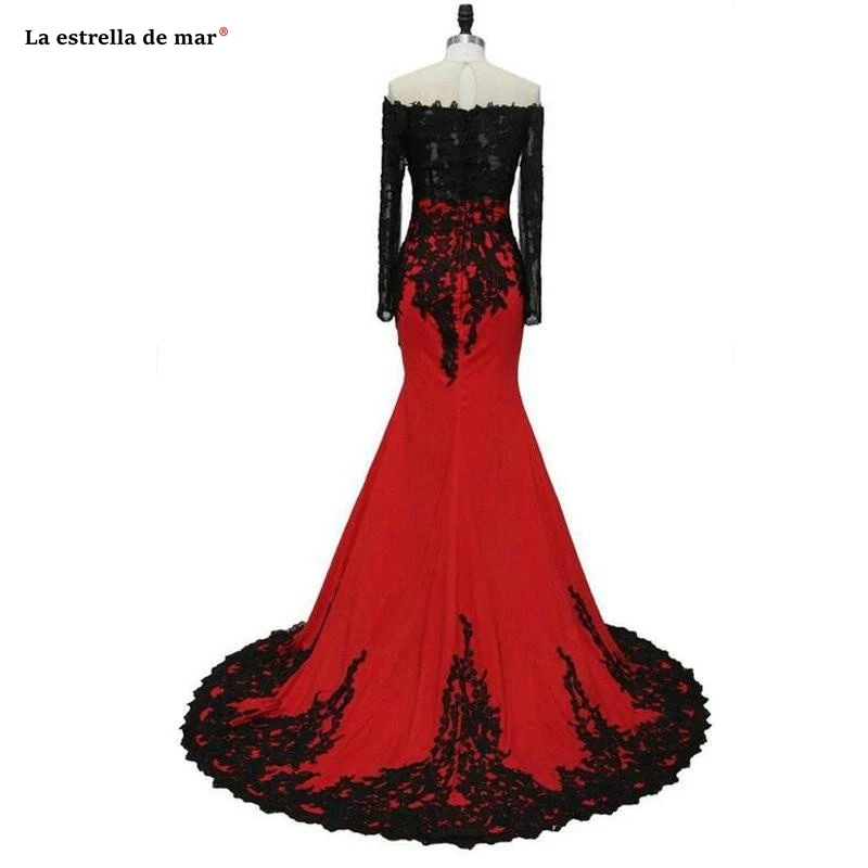 Vestido de graduacion largo Новое кружевное платье с длинными рукавами, сексуальное платье русалки, черное, красное, турецкое платье для выпускного вечера, одежда реальное фото, вечернее платье в Дубае